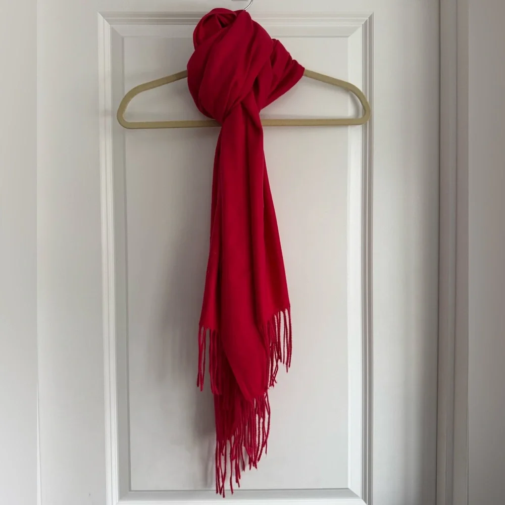 New Halara Ultra Soft Wrap Scarf Solid Red Fringe Long Lightweight Shawl Travel